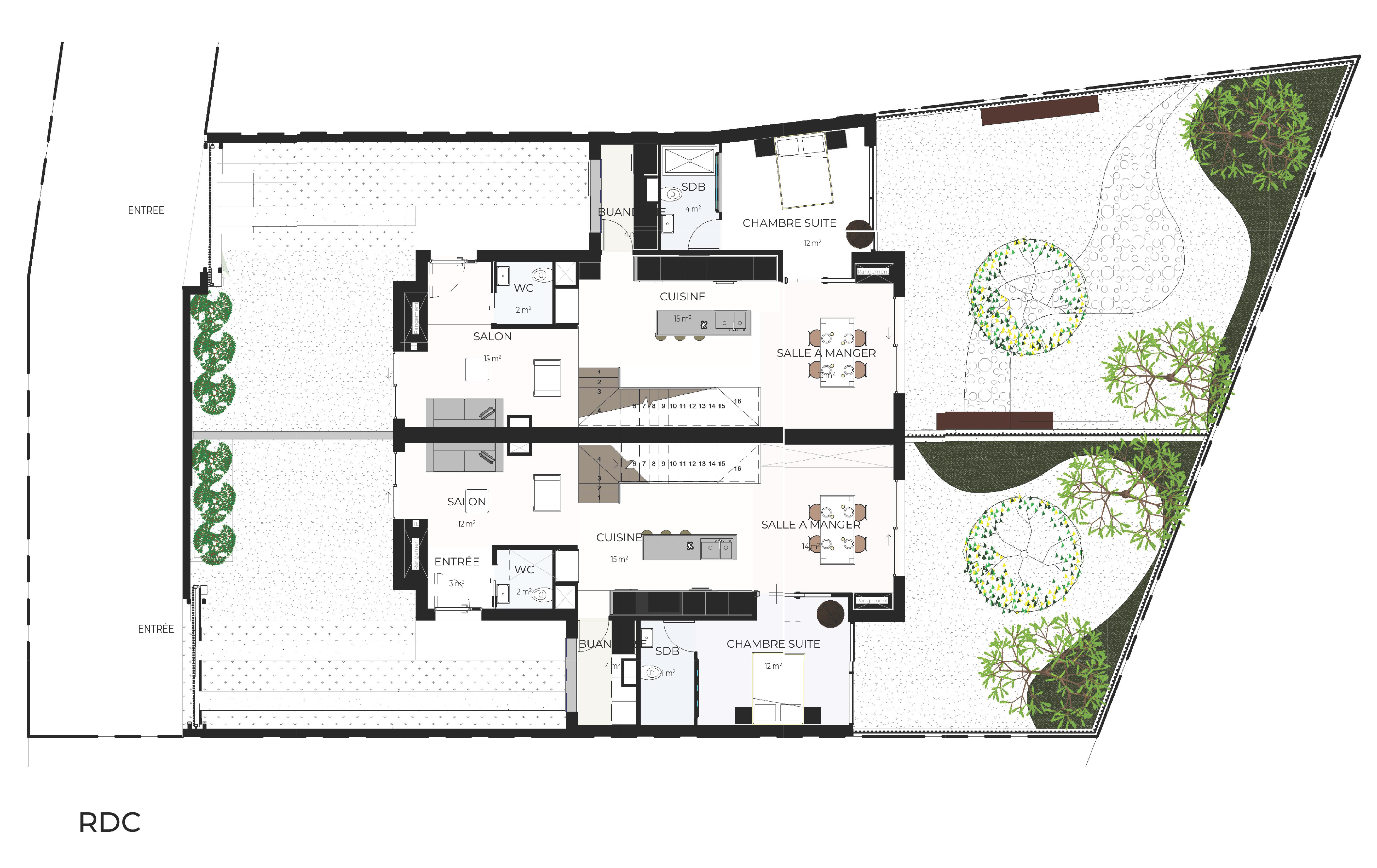 plan rez de chaussee villas mitoyennes var architecte camille thomas marseille
